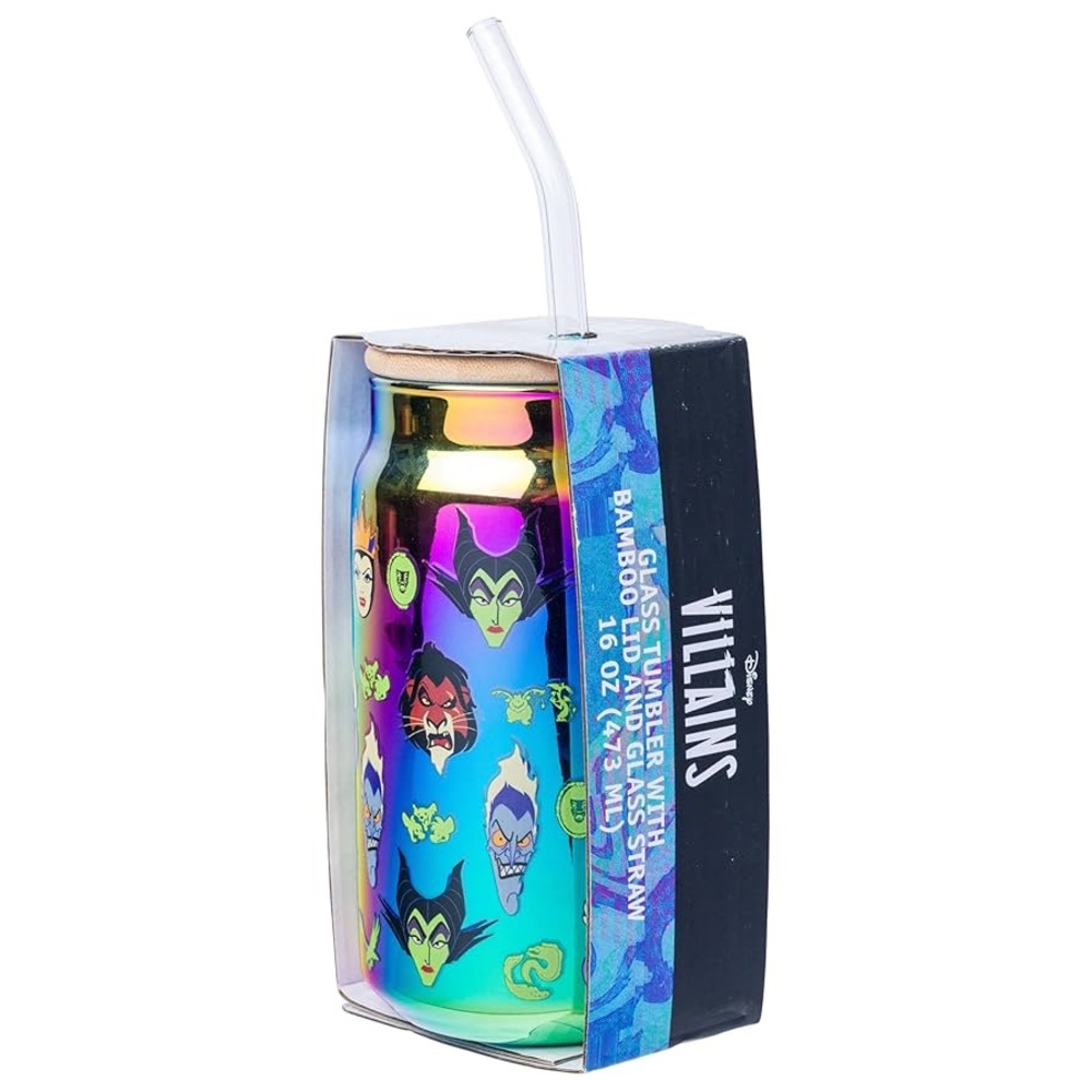 Disney x Villains - Silver Buffalo - Chrome Glass w/ Bamboo Lid and Glass Straw
